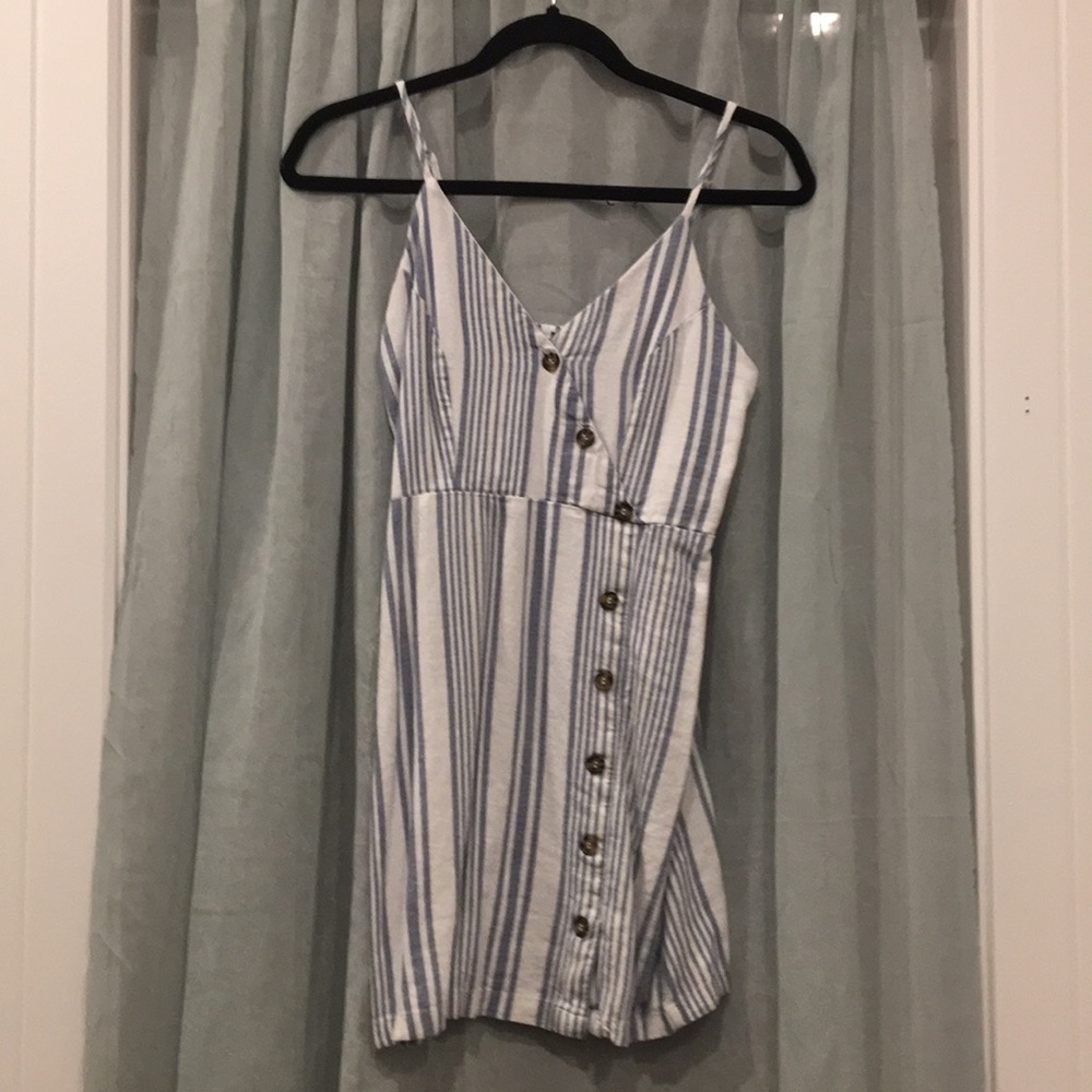 White and blue striped dress